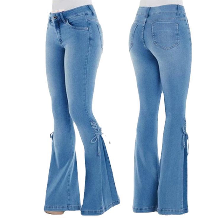 Women's Jeans Mid-waist Lace-up Denim Pants