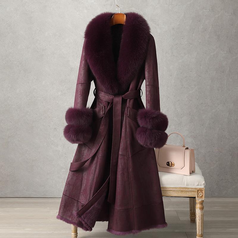 Imitation Rabbit Fur Mid-Length Coat with Faux Fox Collar