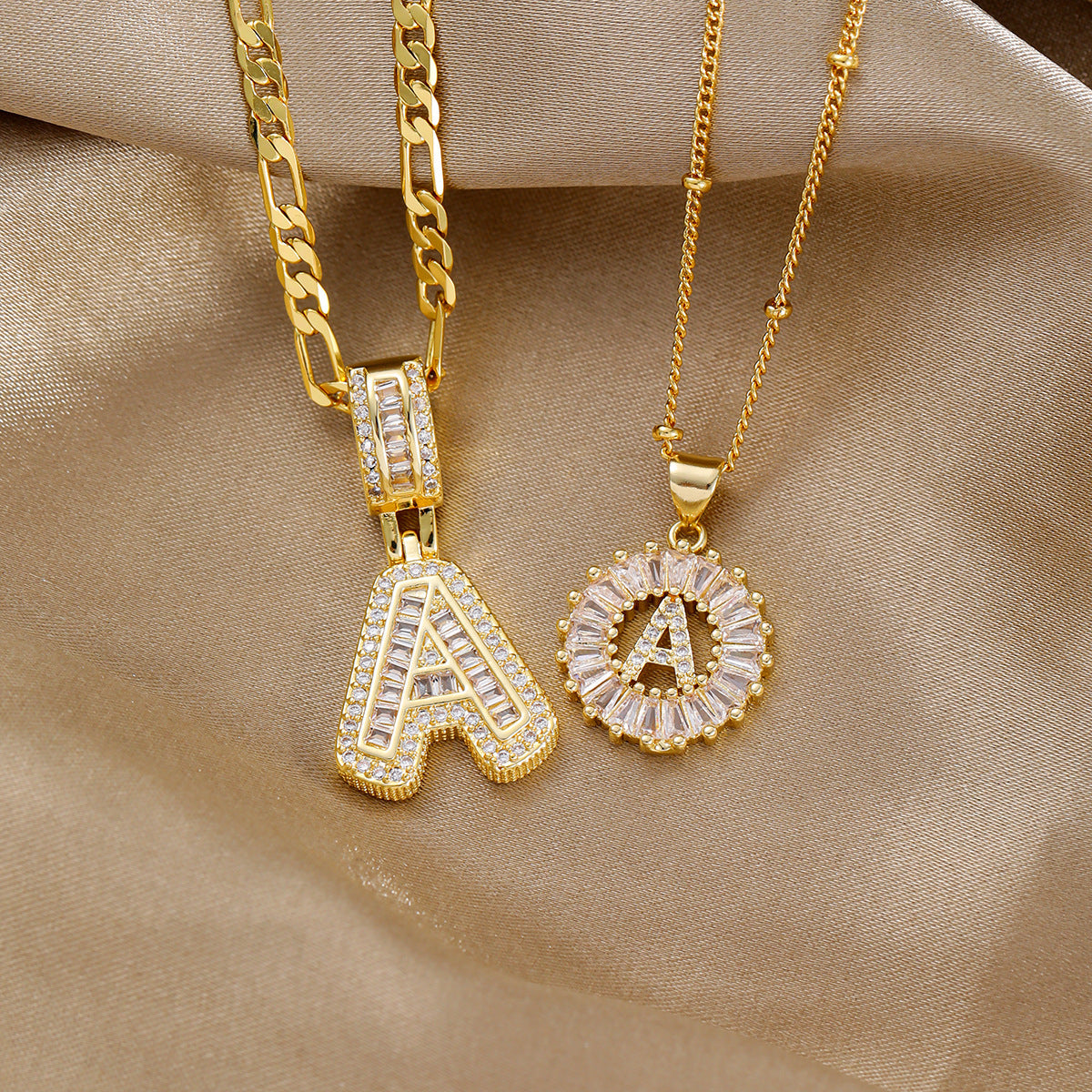 18k Gold Plated Zircon Letter Pendant Necklace Unisex Personalized Jewelry