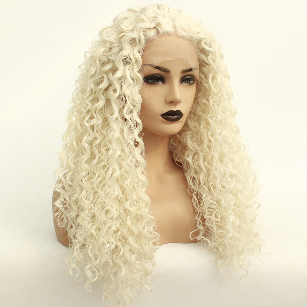 Lace Front Curly Wig Heat Resistant Fiber Long Hair Headgear Wigs with Pre Plucked Hairline