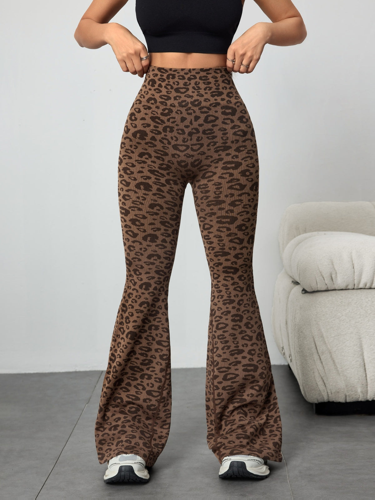 Lady's retro leopard print wide-leg pants