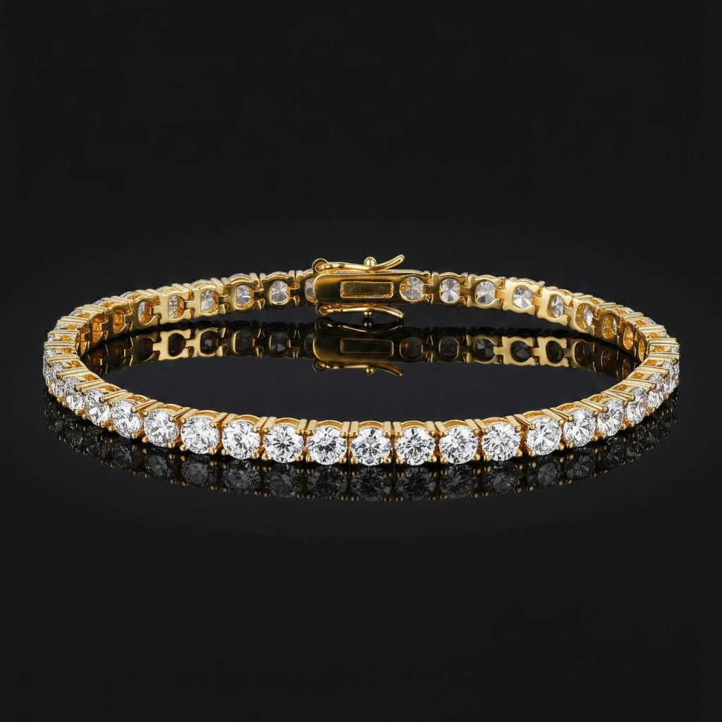 Gold Plated Copper Zircon Tennis Bracelet Single Row Full Diamond Unisex Jewelry
