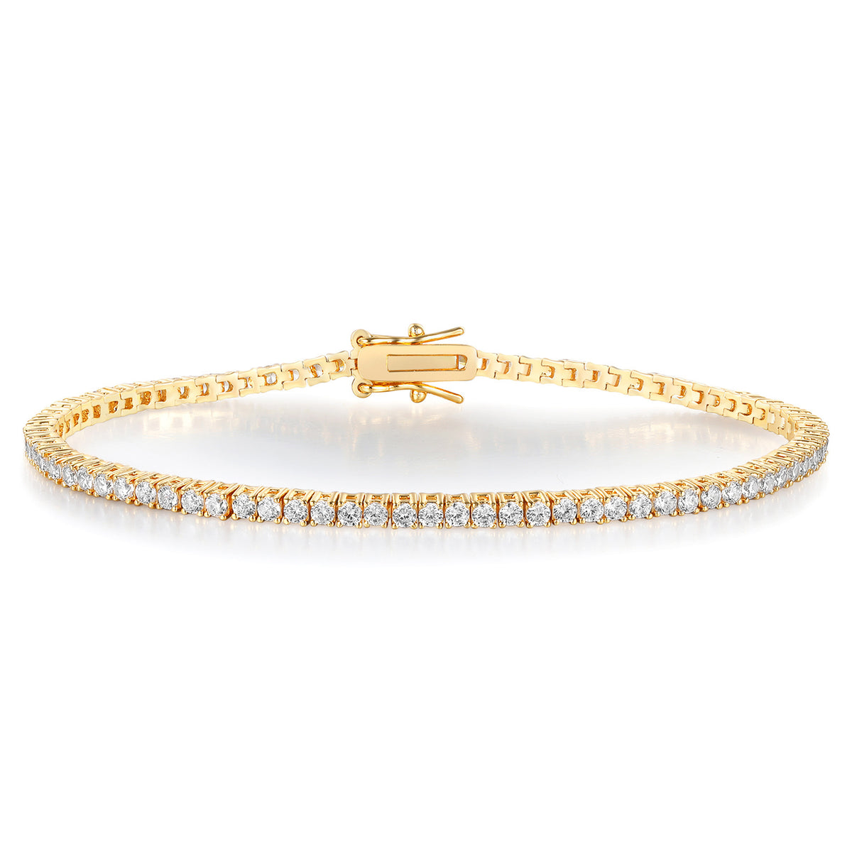 Gold Plated Copper Zircon Tennis Bracelet Single Row Full Diamond Unisex Jewelry