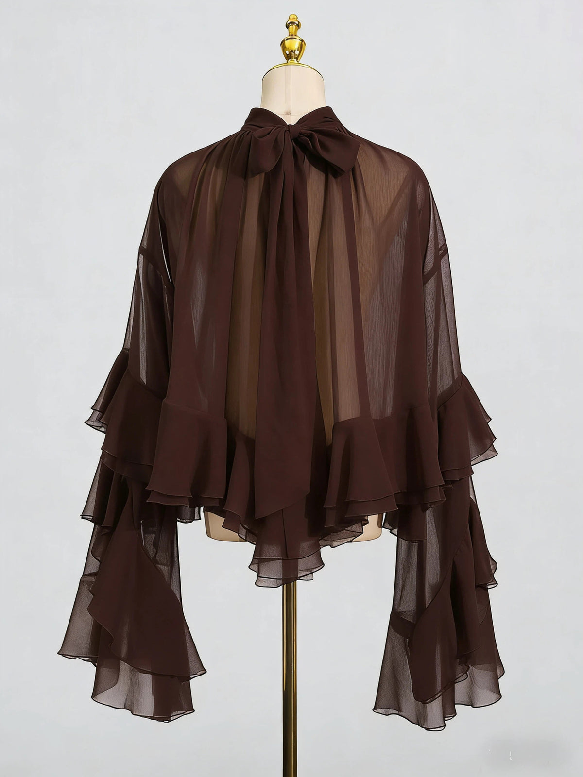 Elegant Mesh Ruffle Blouse with Bell Sleeves