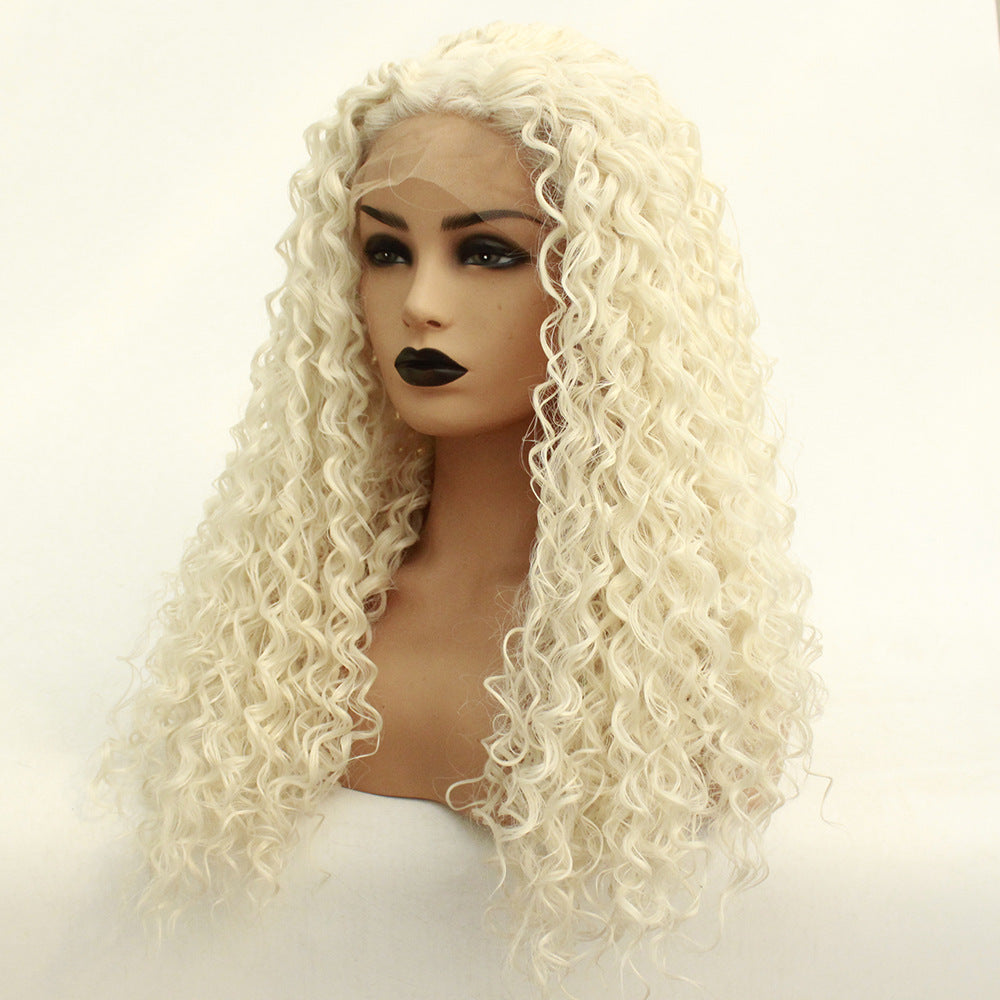 Lace Front Curly Wig Heat Resistant Fiber Long Hair Headgear Wigs with Pre Plucked Hairline