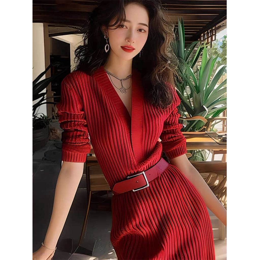 Knitted Sweater Dress Autumn and Winter French Long Dress