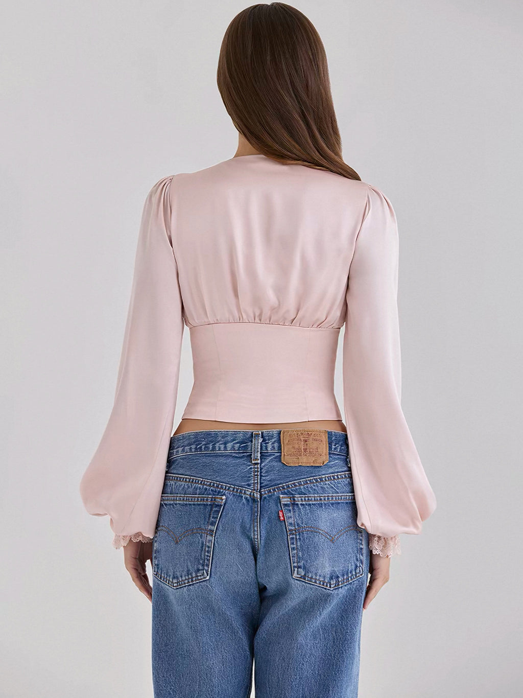 French Vintage Satin Lace Trim Blouse