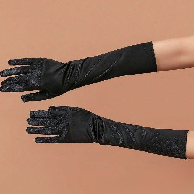 Silk-colored fingerless gloves in black