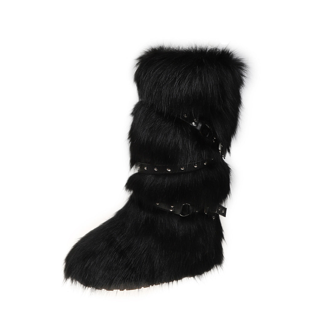 Fur Trim Snow Boots with Buckle