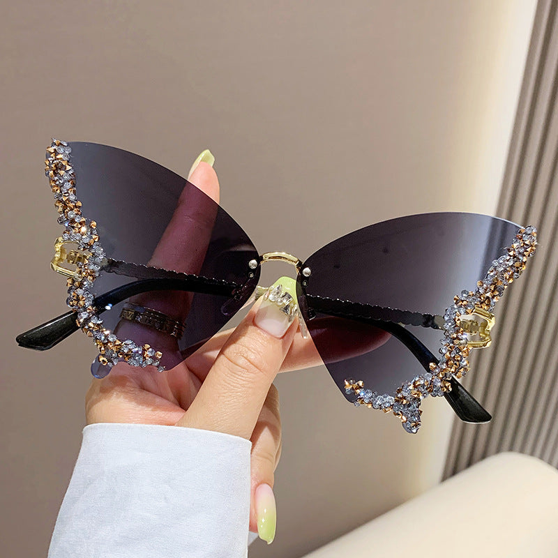 Large Frame Diamond Butterfly Sunglasses Retro Women UV400 Sun Protection