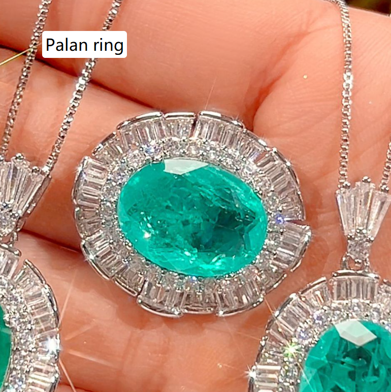 Simulated Emerald Paraiba Jewelry Set Copper-Based Light Luxury Women's Set