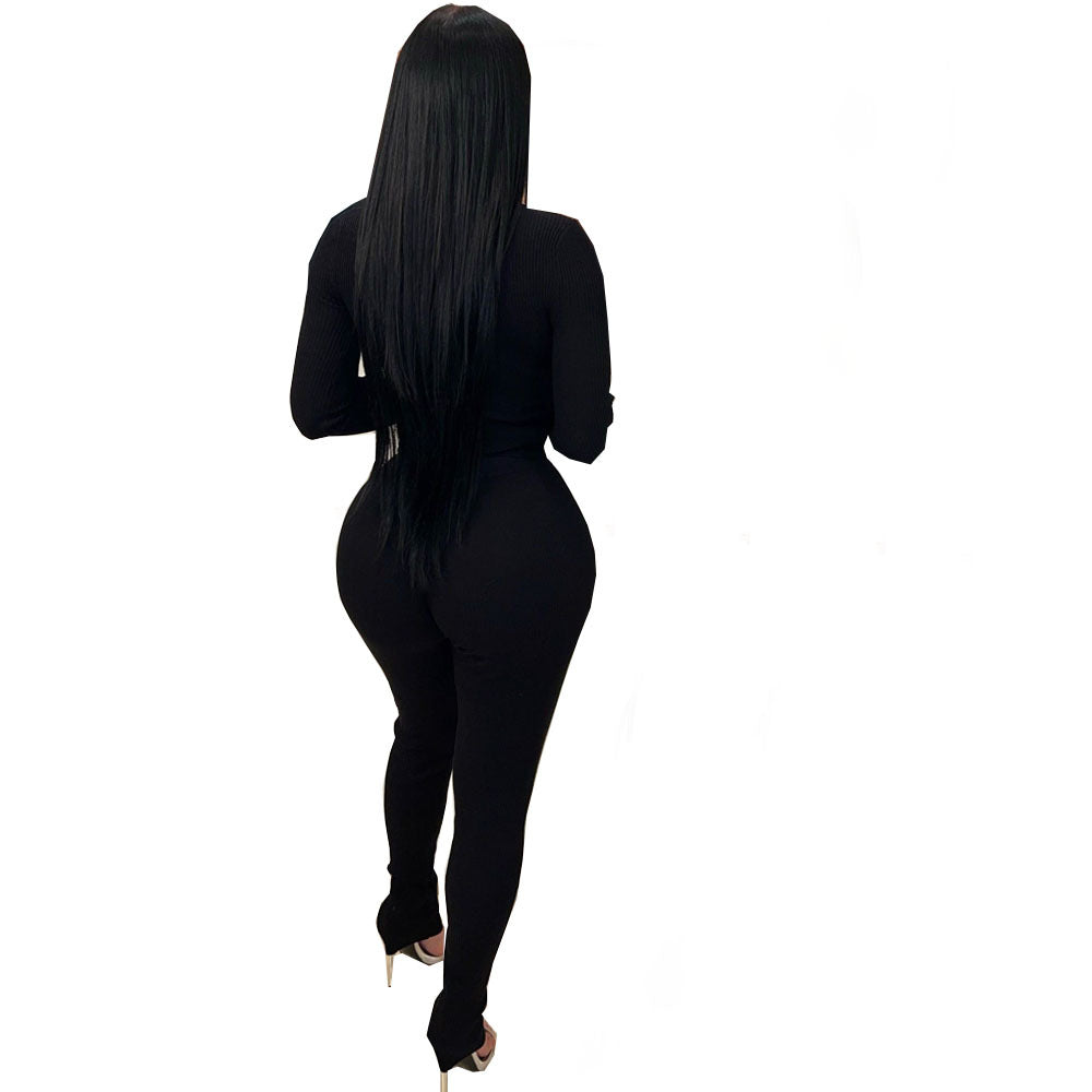 Women's Heart-Shaped Detail Solid Color Two-Piece Pants Suit