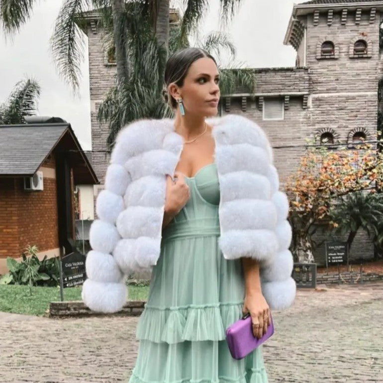 Faux fox fur coat - short style, women's long-sleeved winter jacket
