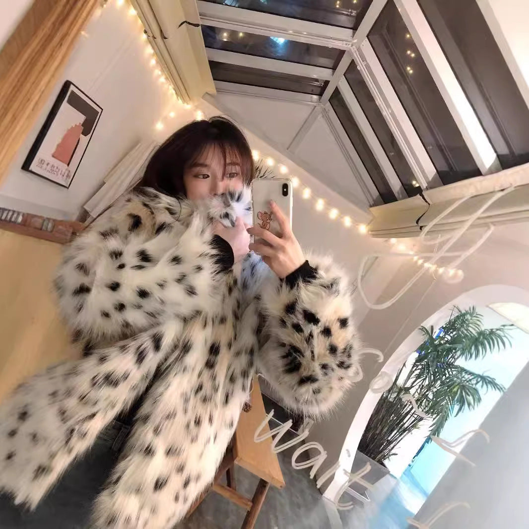 Womens Bobcat Leopard Print Fur Coat