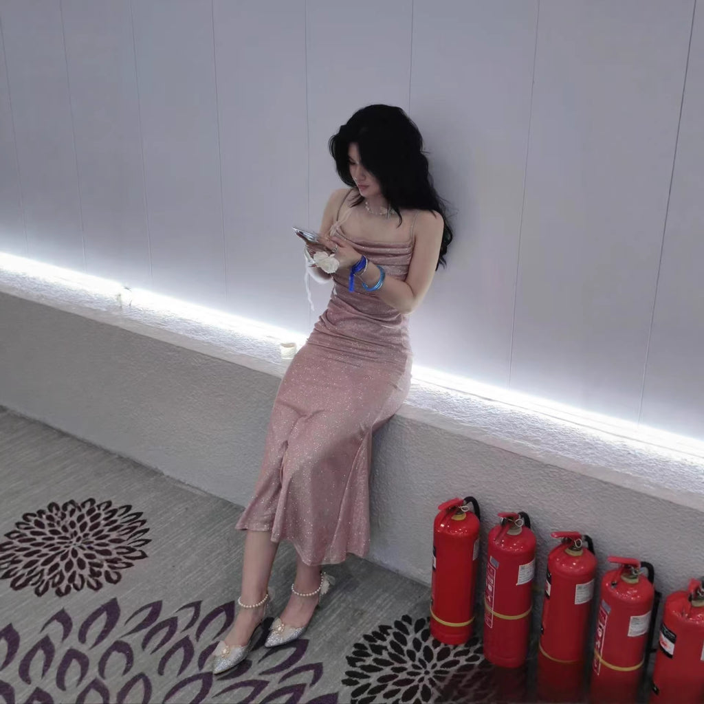 Women's Long Open Back Solid Color Sling Fishtail Dress