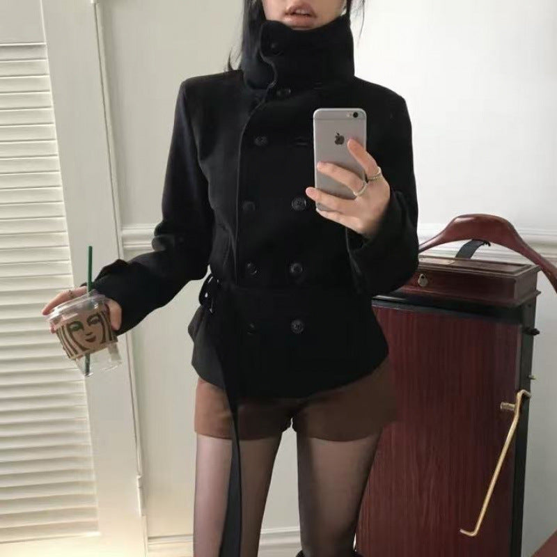 Winter New Slim Belt Double-breasted Woolen Jacket