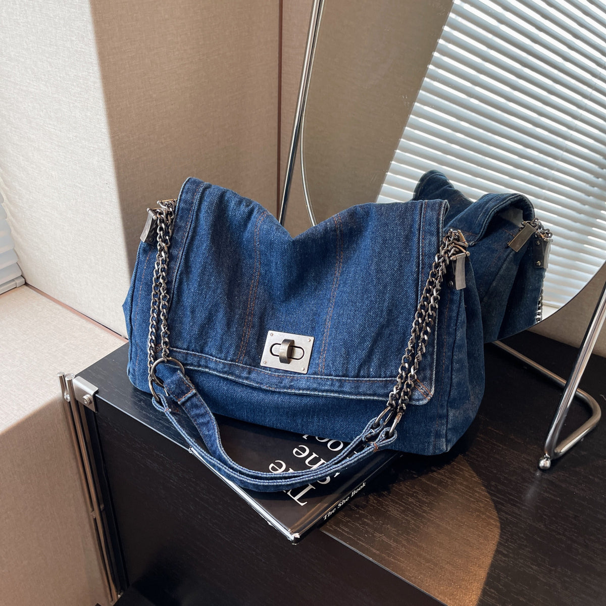 Women's casual office large-capacity denim tote bag