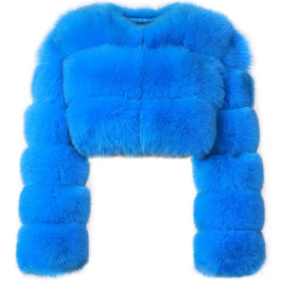 Womens Imitation Fur Jacket Short Warm V-Neck Faux Fur Coat