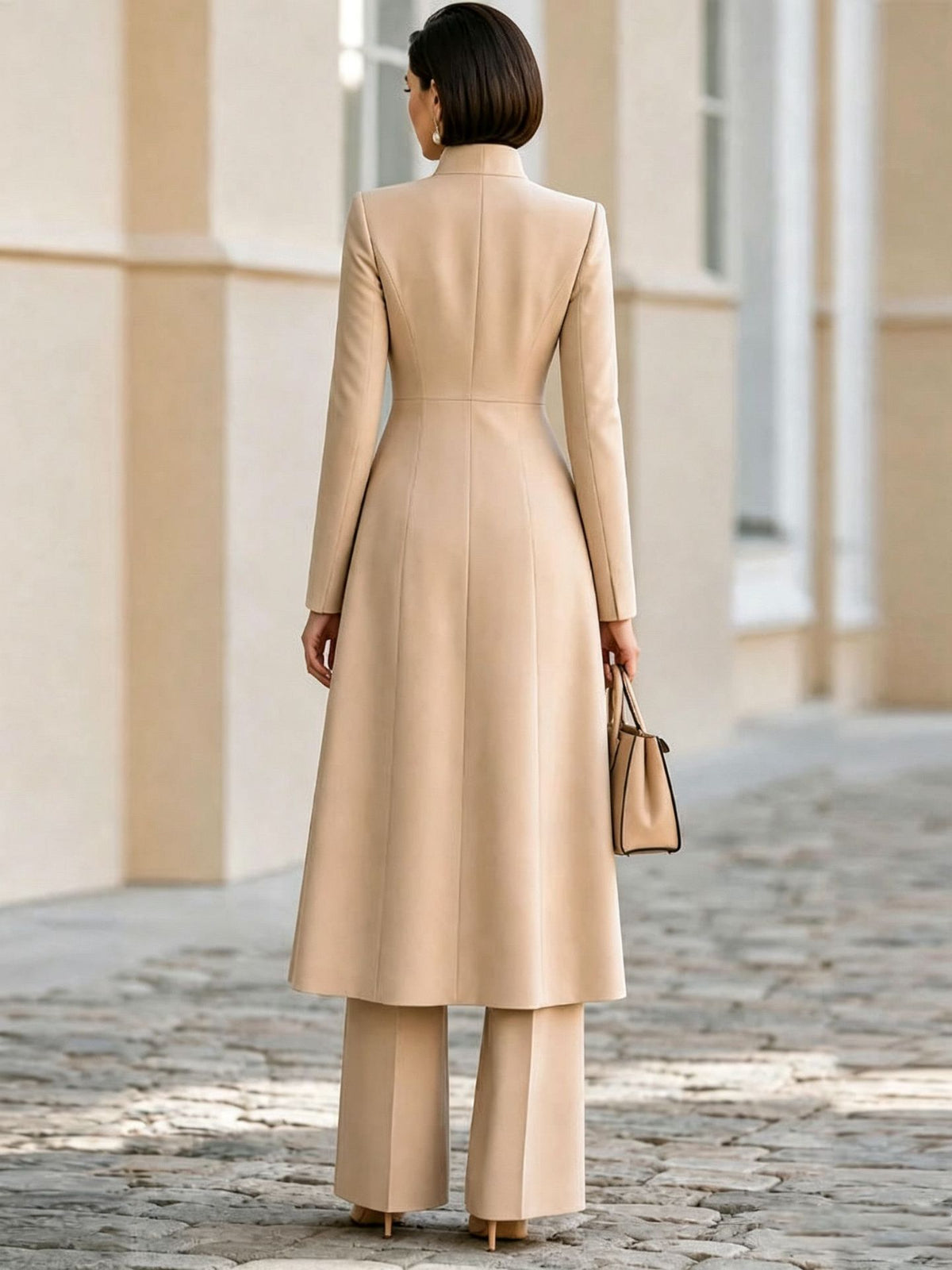 Elegant Waisted Coat and Wide-Leg Trousers Set
