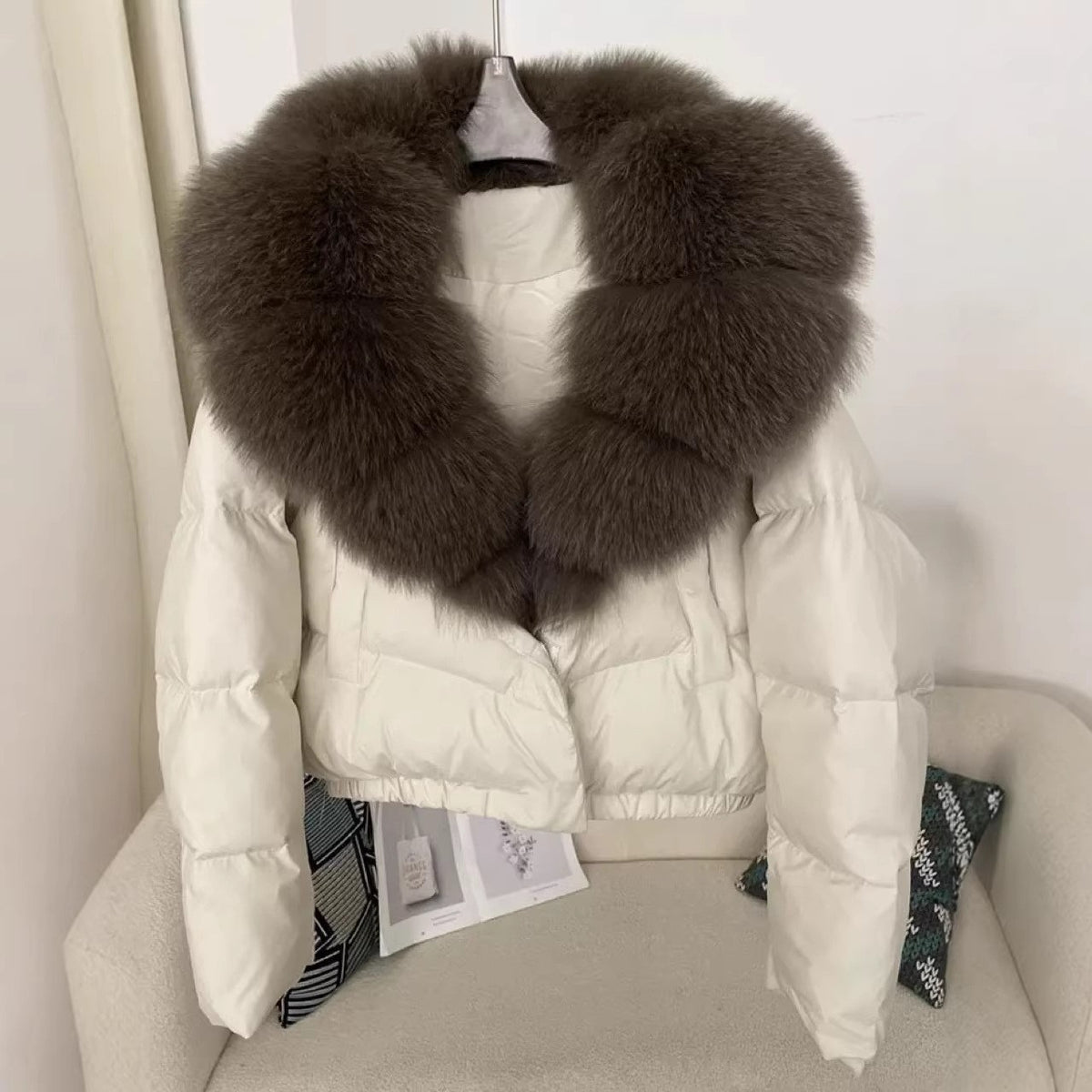 Women's Short Down Cotton Coat with Removable Imitation Fur Collar