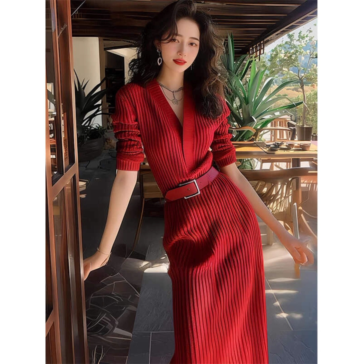 Knitted Sweater Dress Autumn and Winter French Long Dress