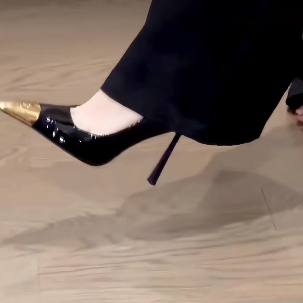 Black Patent Leather Metal-Toe High Heels