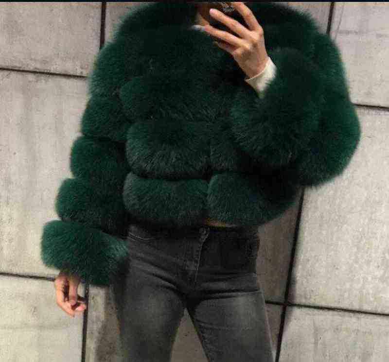 Faux fox fur coat - short style, women's long-sleeved winter jacket