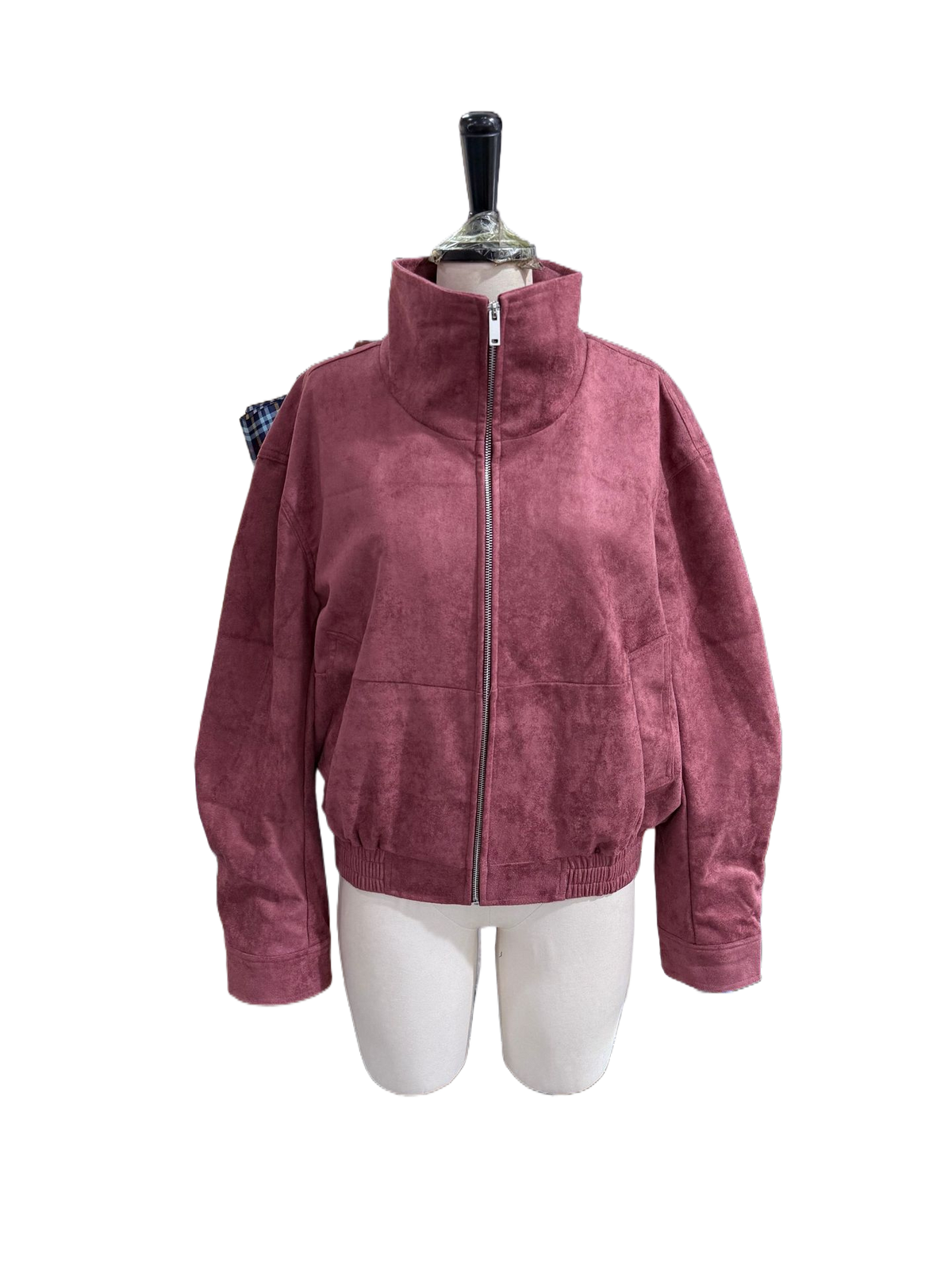Womens Stand Collar Faux Leather Jacket