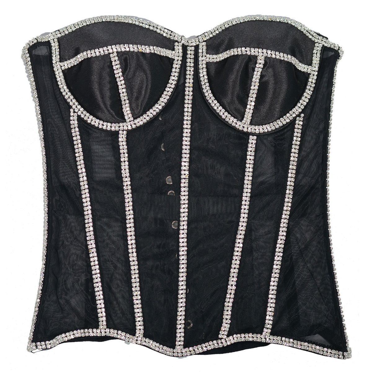 Adjustable Mesh Corset Bra with Diamond Decoration
