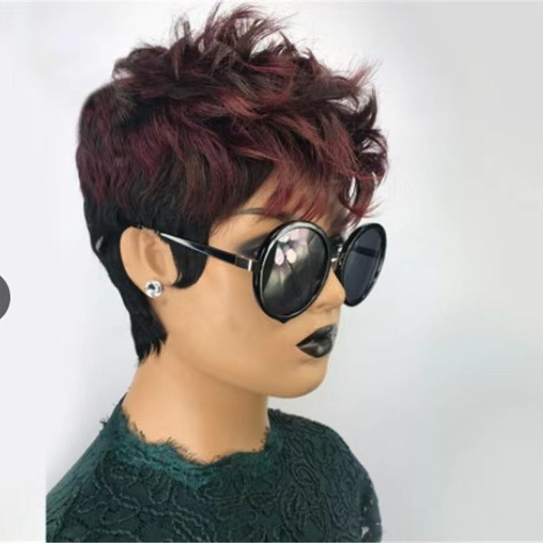 Women's Wine Red Short Curly Synthetic Wig with Fluffy Volume and Adjustable Fit