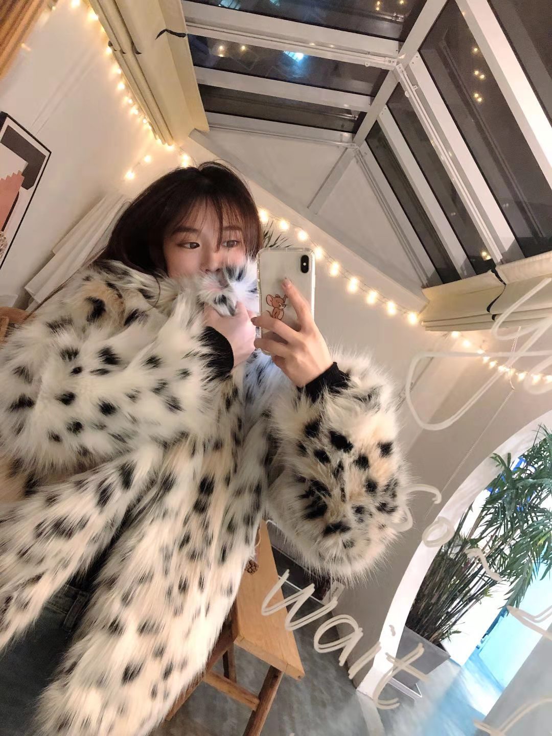 Womens Bobcat Leopard Print Fur Coat