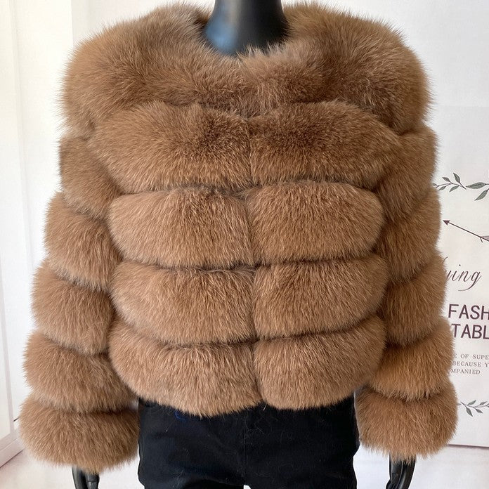 Faux fox fur coat - short style, women's long-sleeved winter jacket