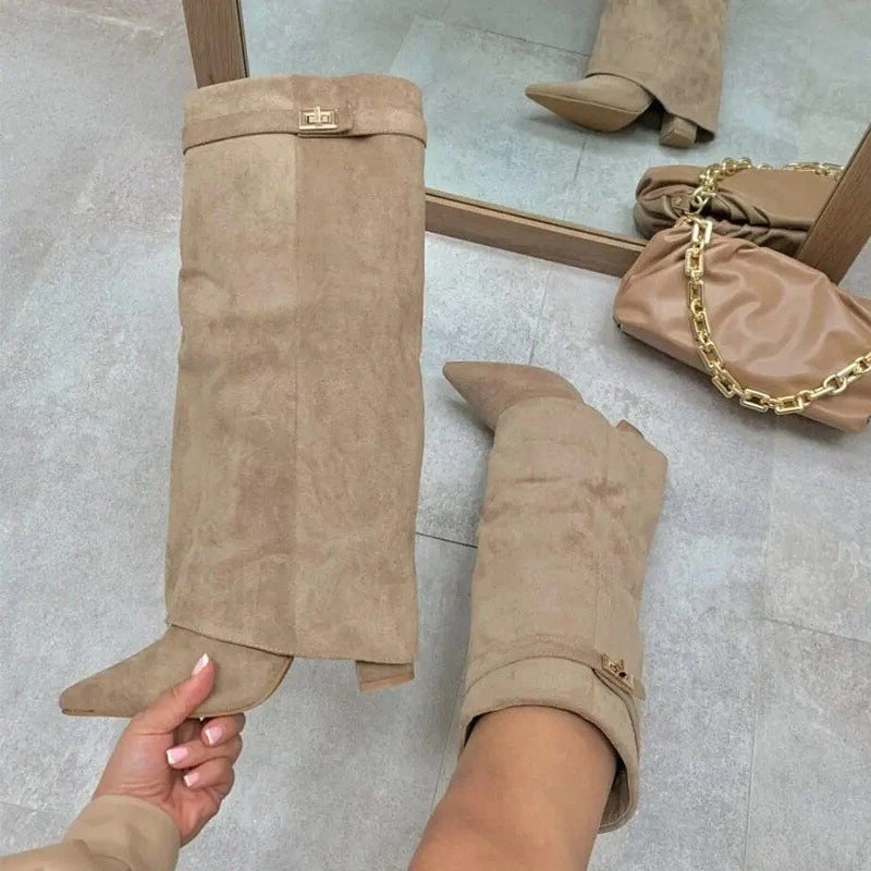 Women Pointed Toe Chunky Heel Boots