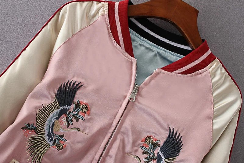 Women's Reversible Embroidered Tiger Fuji Baseball Jacket Loose Vintage