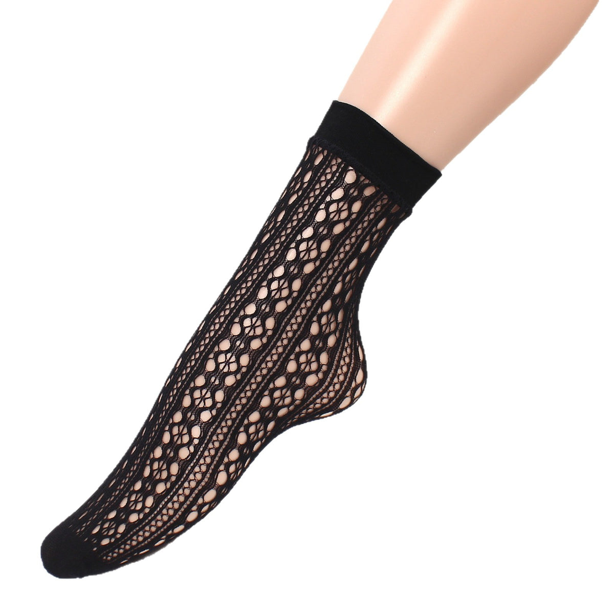 Women Hollow-Out Short Fishnet Socks Lace Trim Retro Style