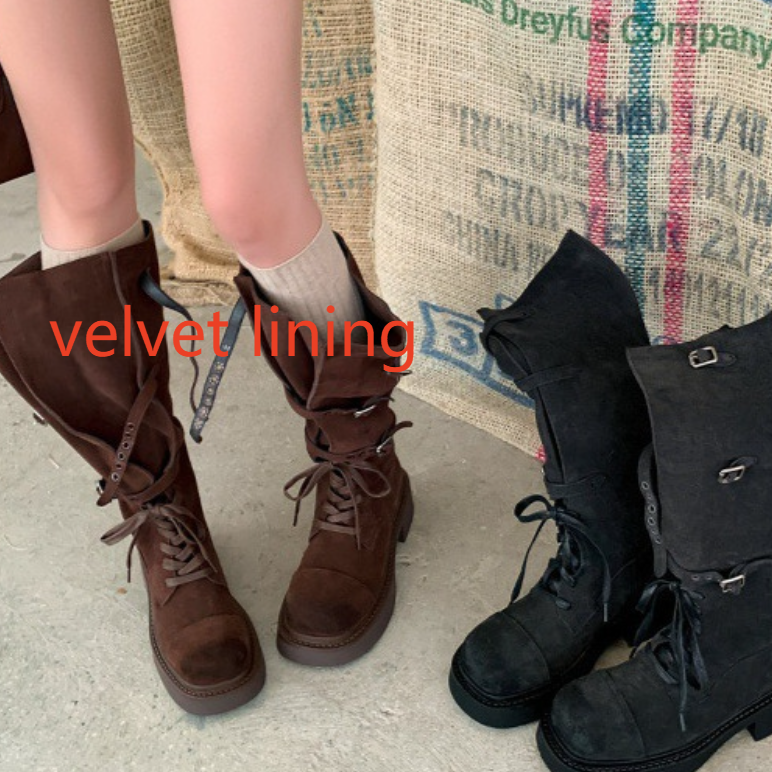 Belted platform riding boots