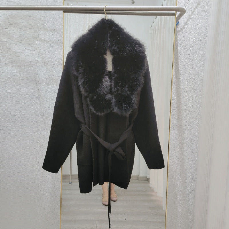 Women's cardigan with fur-like wool knitting for the coat
