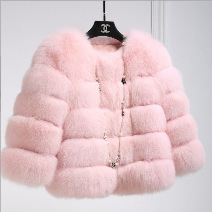 Faux fox fur coat - short style, women's long-sleeved winter jacket