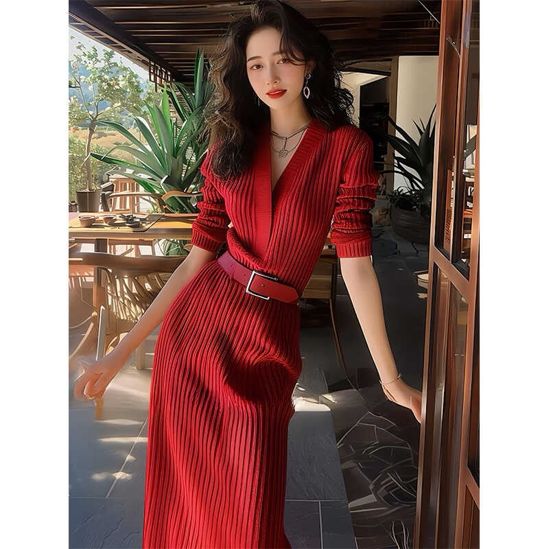 Knitted Sweater Dress Autumn and Winter French Long Dress