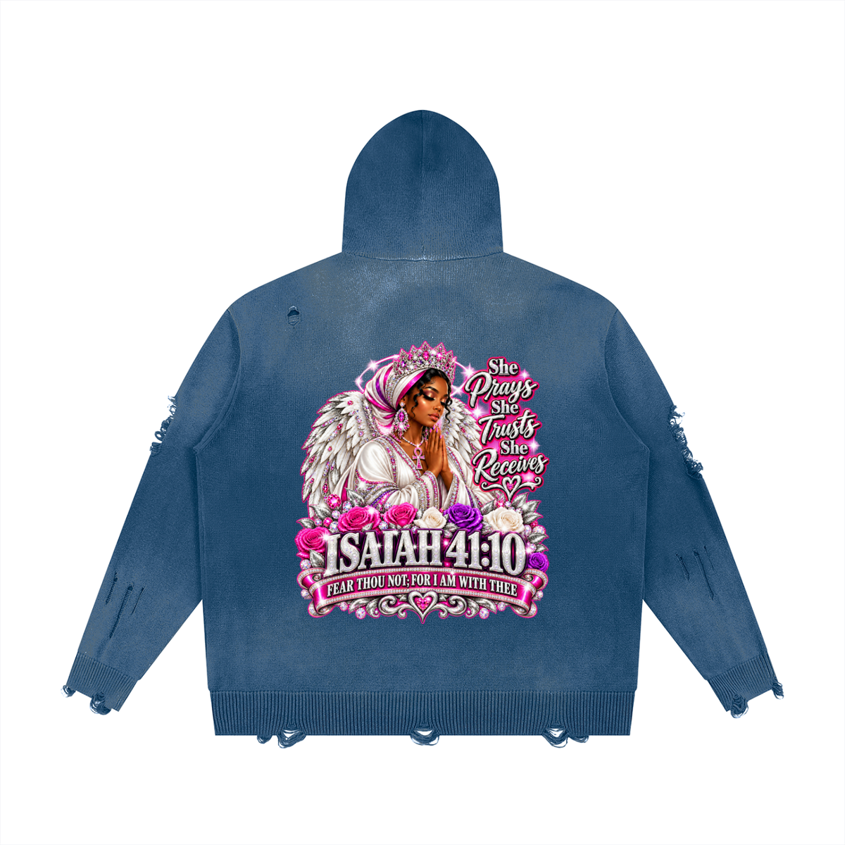 Beauty Slayer Unisex Distressed Full-Zip Knit Hoodie