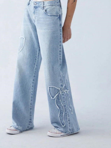Embroidered Side Fringe High Waist Jeans