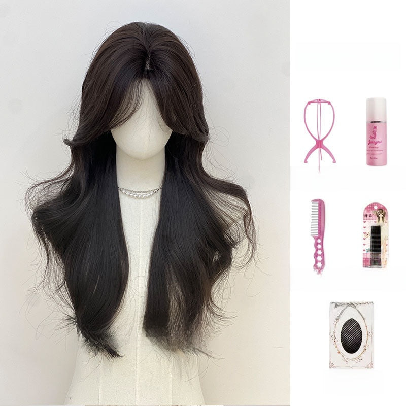 Full Head Cover Women's Long Curly Hair Daily Black Brown
