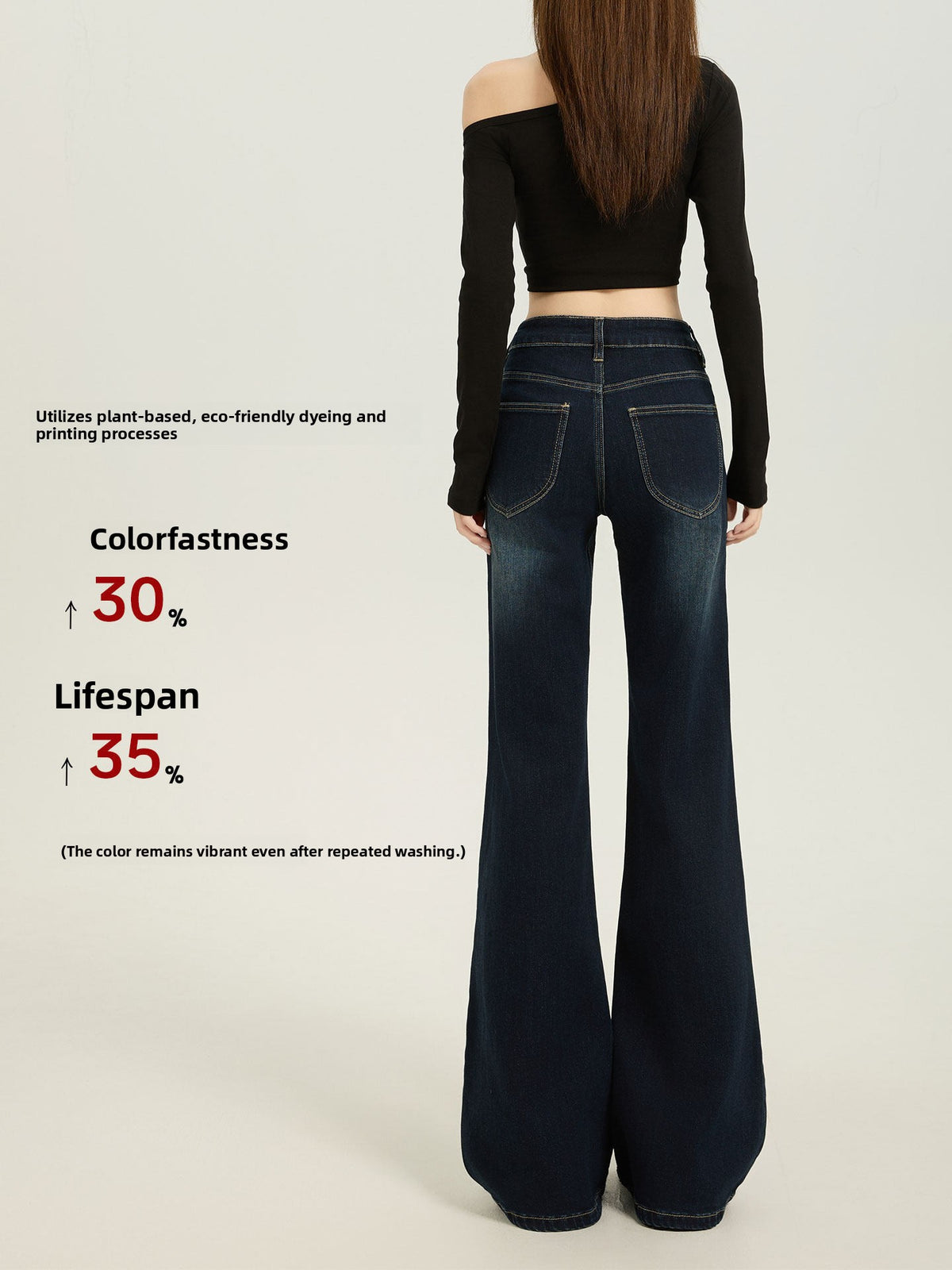 American Style Dark Blue Low Waist Flared Jeans for Women Slim Fit