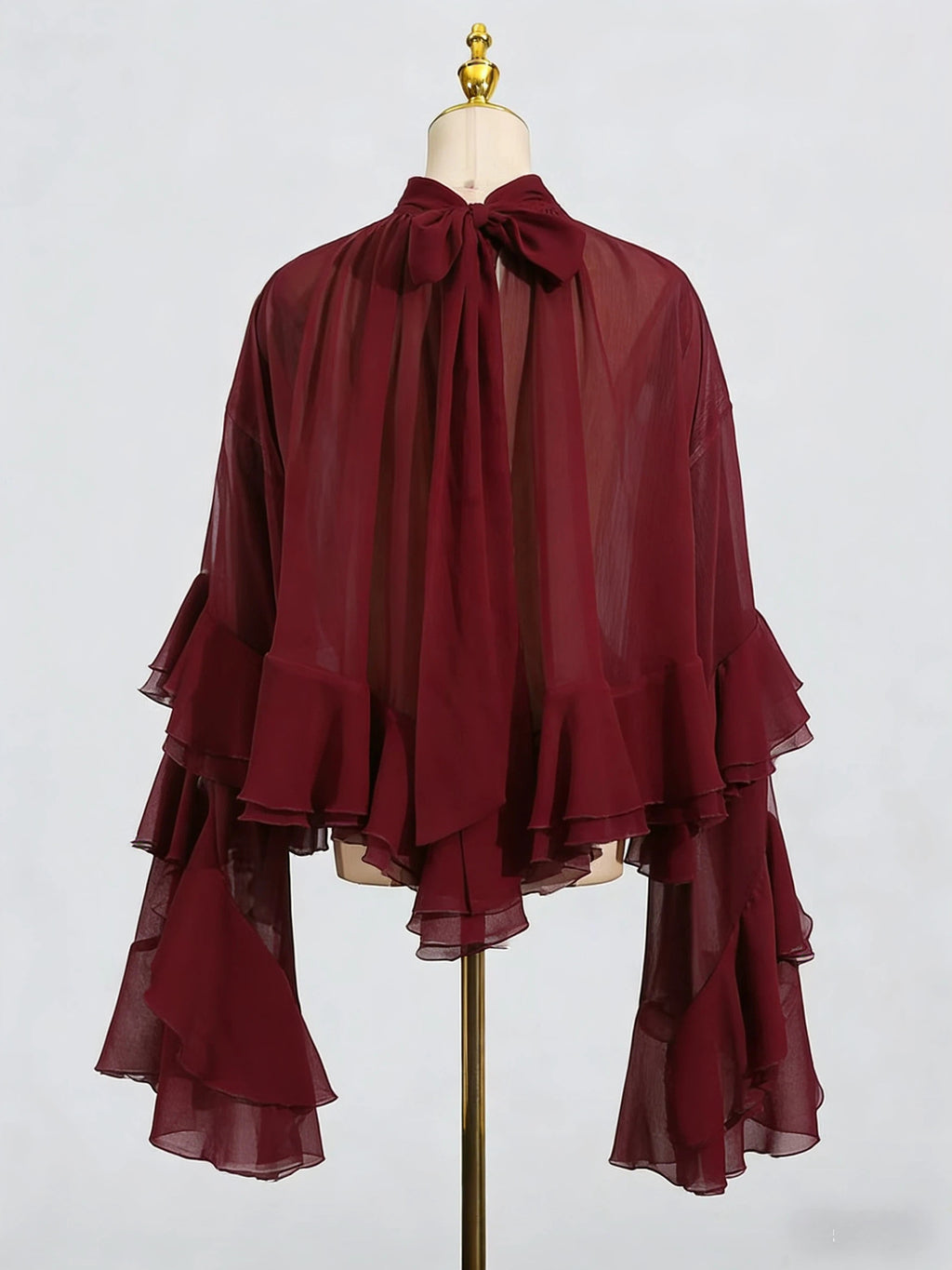 Elegant Mesh Ruffle Blouse with Bell Sleeves