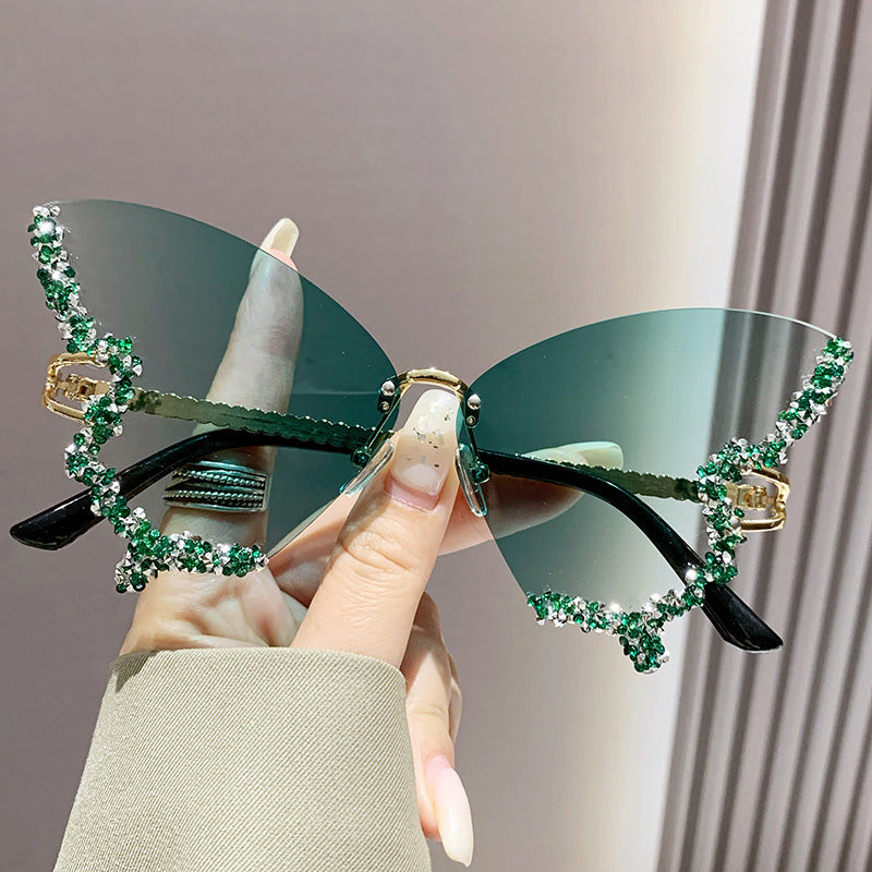 Large Frame Diamond Butterfly Sunglasses Retro Women UV400 Sun Protection