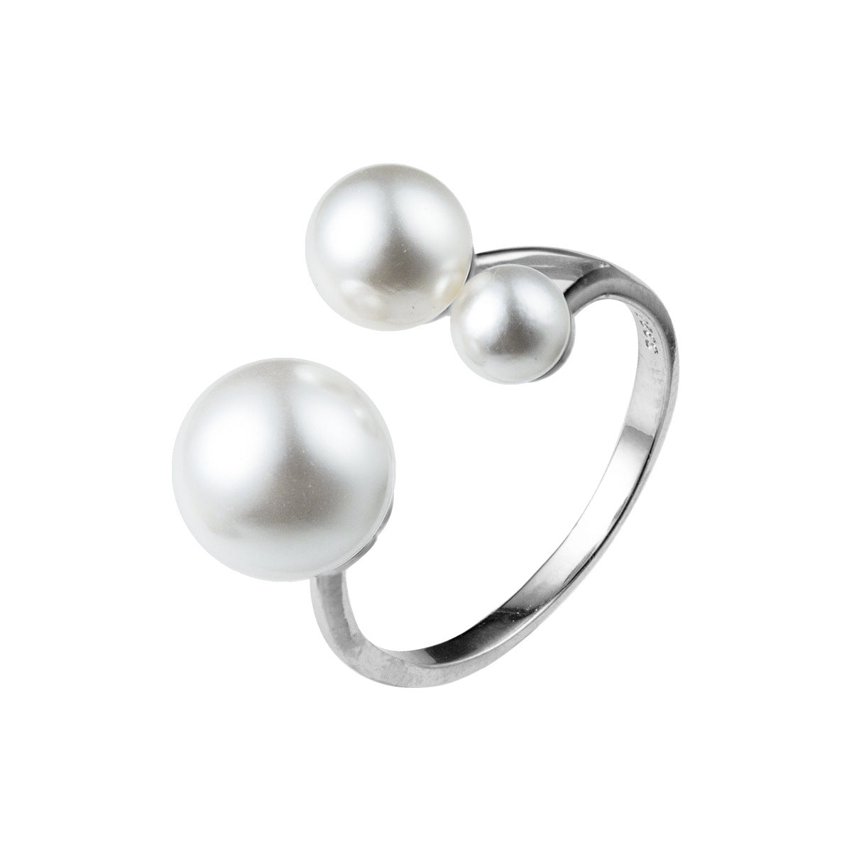 S925 Silver Adjustable Open Ring with Synthetic Pearl Bead for Women Fashion Jewelry