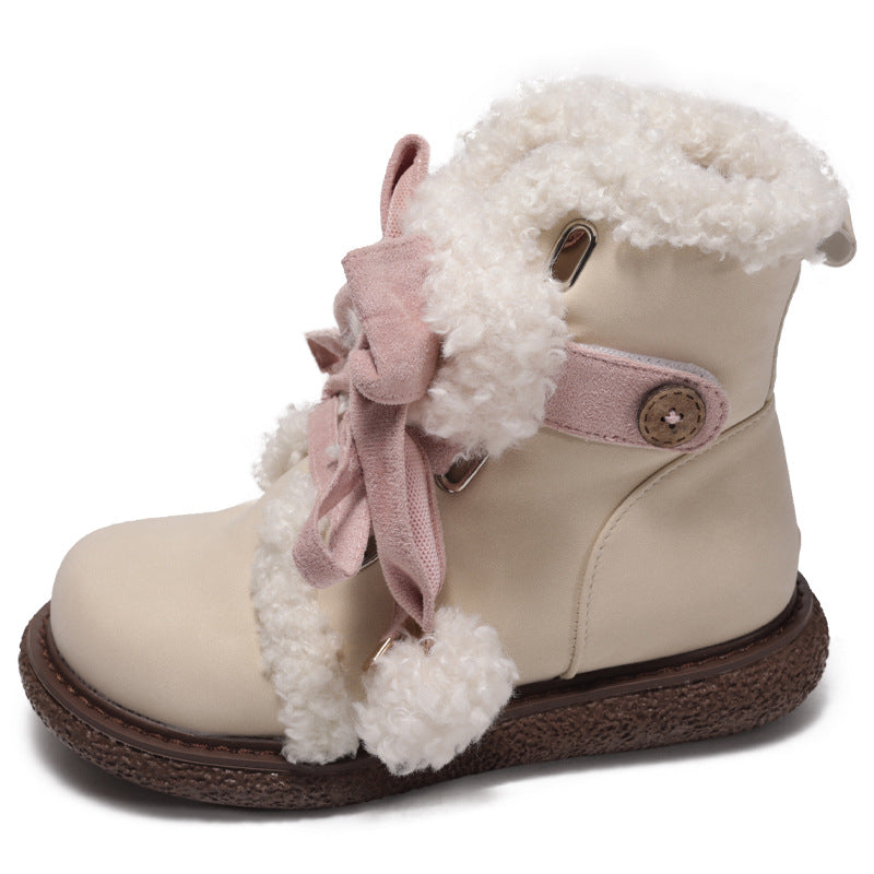 Womens Fleece-Lined Snow Boots with Bow