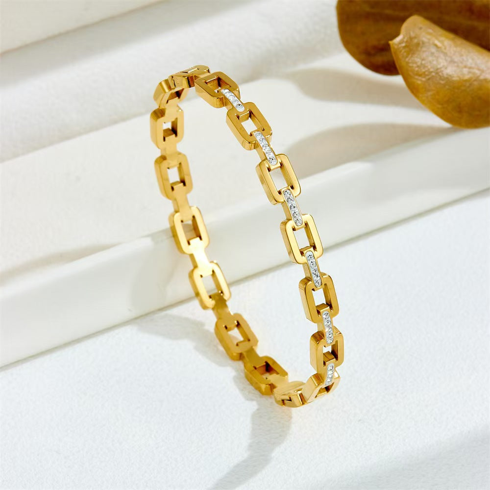Stainless Steel Beaded Chain Bracelet with Zirconia Star Motif