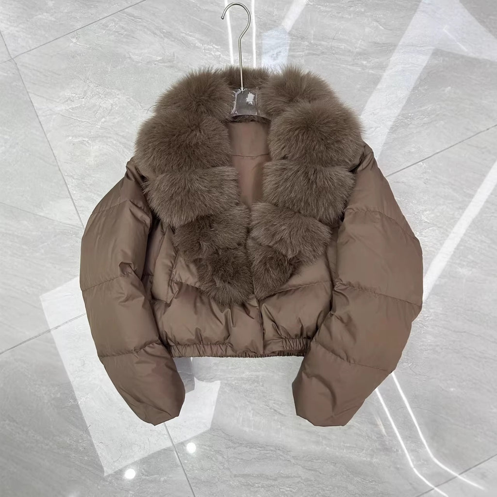 Women's Short Down Cotton Coat with Removable Imitation Fur Collar