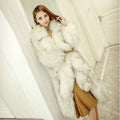 Women's Long Faux Fur Coat with Ruffled Hem and Fur Collar